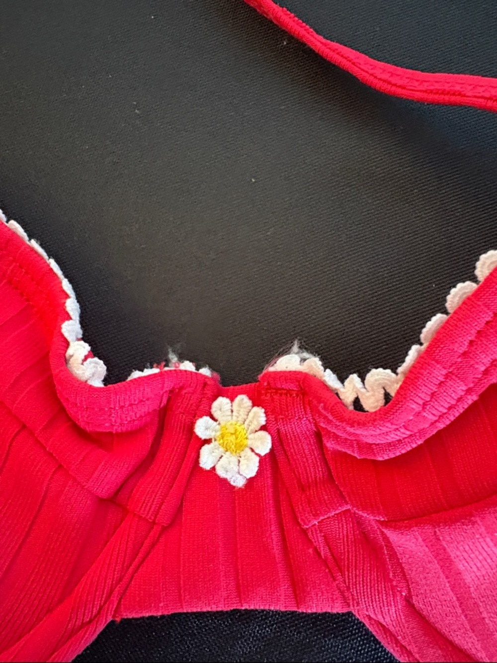 Red Women's Ribbed Bikini Set with Daisy Accent - Picture 5 of 6
